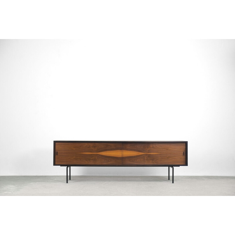 Mid-Century Modern Minimalist Dutch Walnut Sideboard with Metal Legs 1960s