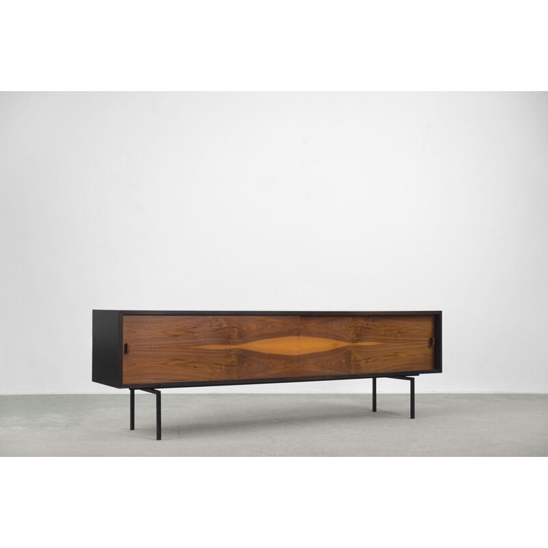 Mid-Century Modern Minimalist Dutch Walnut Sideboard with Metal Legs 1960s