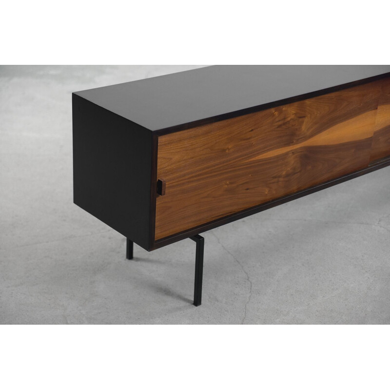 Mid-Century Modern Minimalist Dutch Walnut Sideboard with Metal Legs 1960s