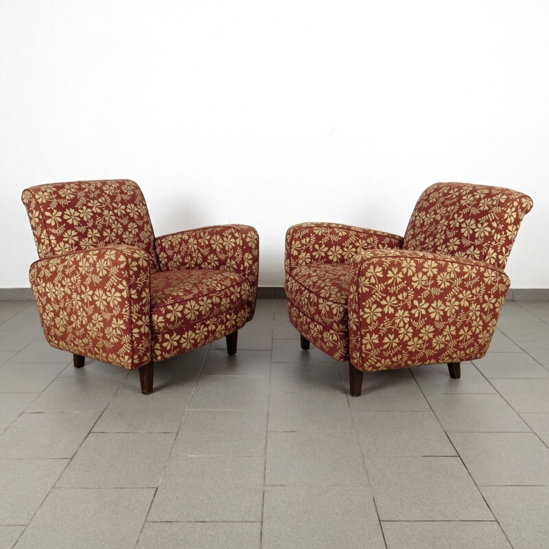 Pair of vintage Armchair by Jindrich Halabala Czechoslovakia 1940s