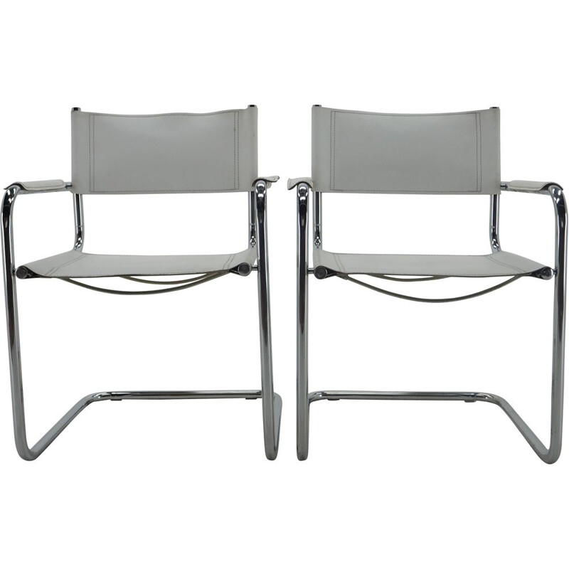 Pair of vintage chrome leather armchairs