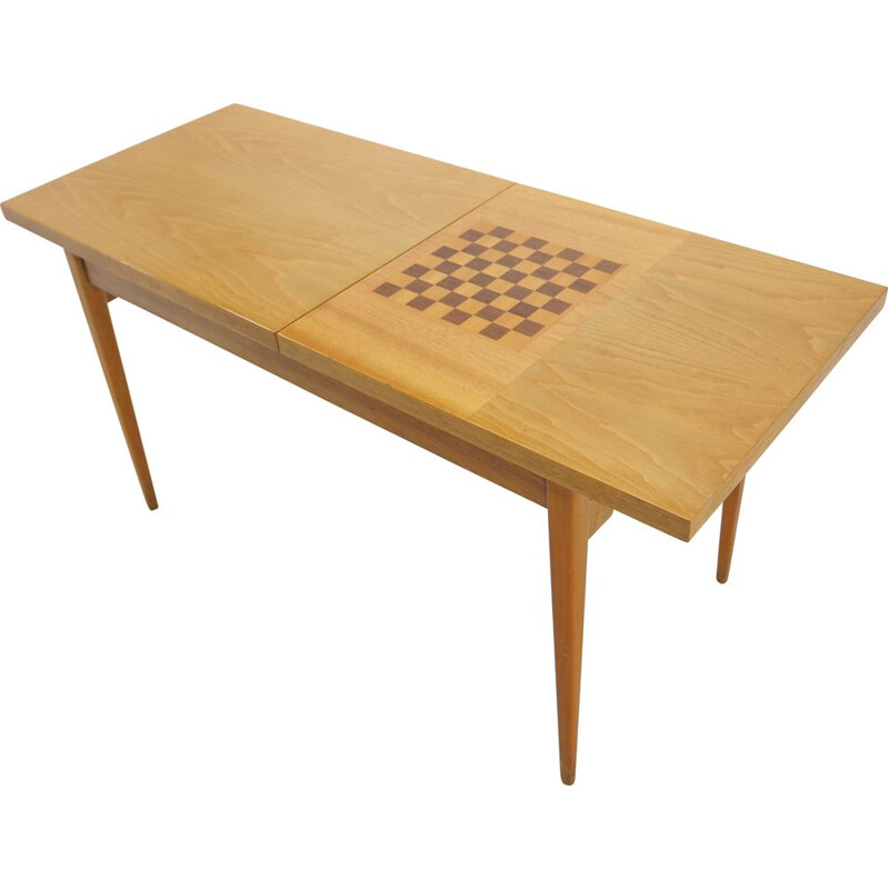 Vintage wooden chess table, Czechoslovakia