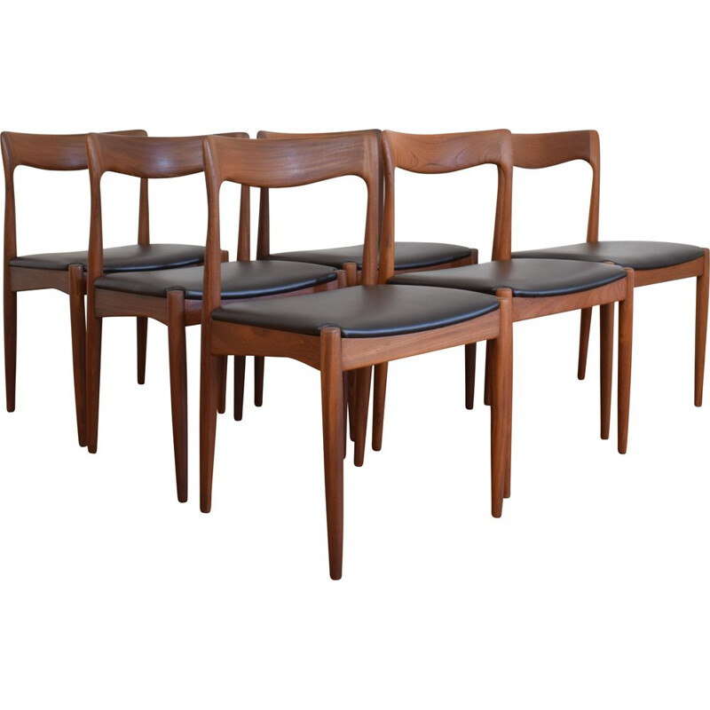 Set of 6 vintage Danish teak and leather chairs by Arne Vodder for Vamo 1960