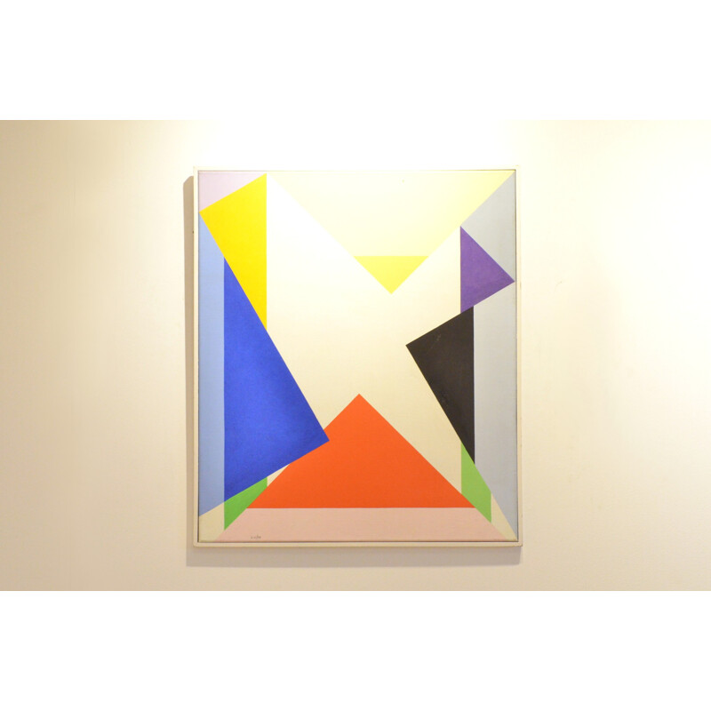 Huile sur toile avec formes multicolores - 1974
