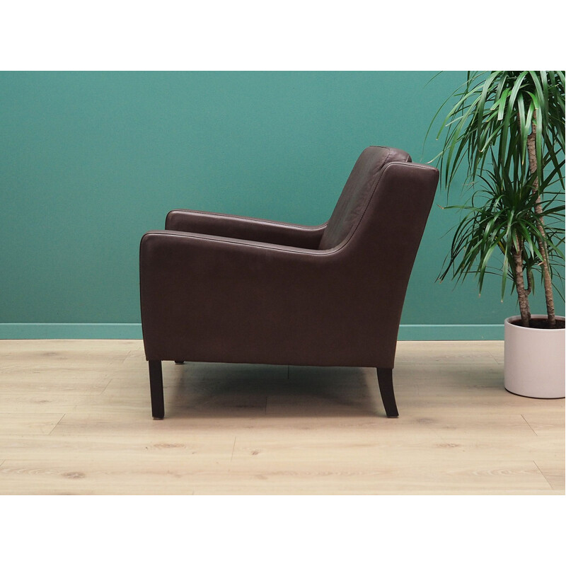 Fauteuil vintage en cuir brun Danois 1970