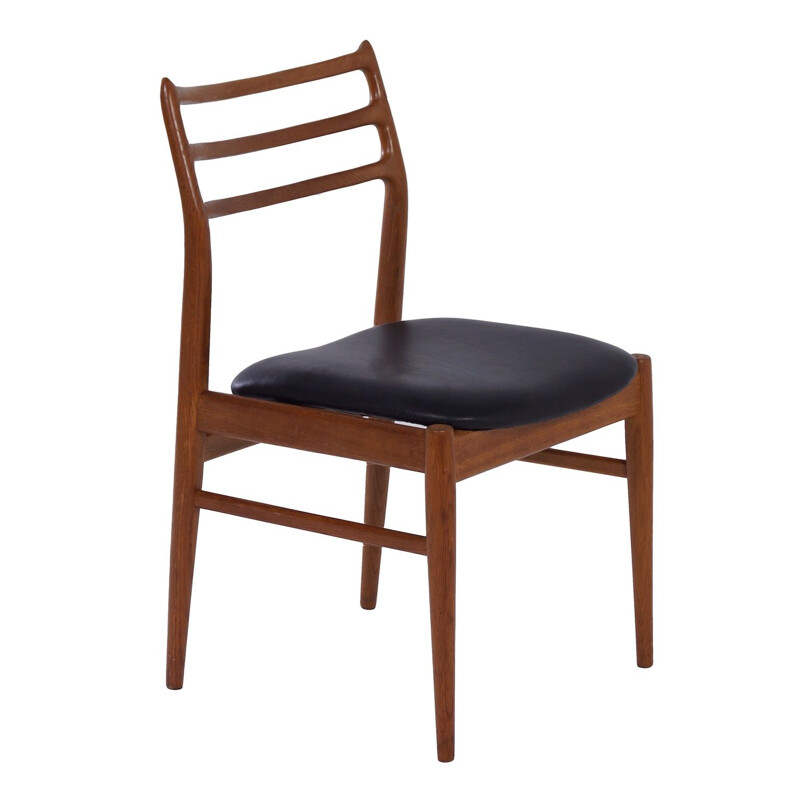 Vintage Danish Dining Chair in Teak and Black Leather 1960s