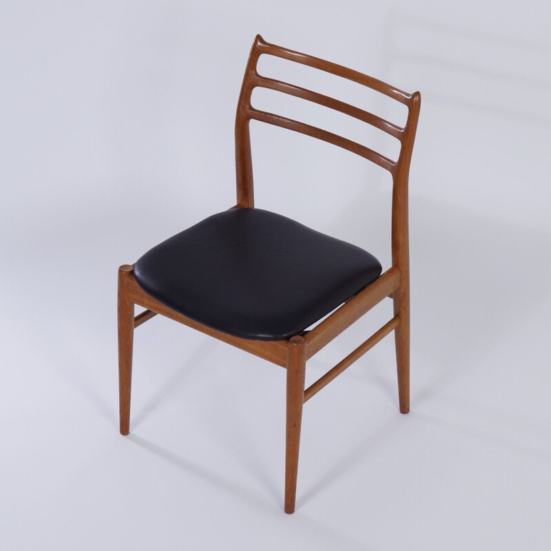 Vintage Danish Dining Chair in Teak and Black Leather 1960s