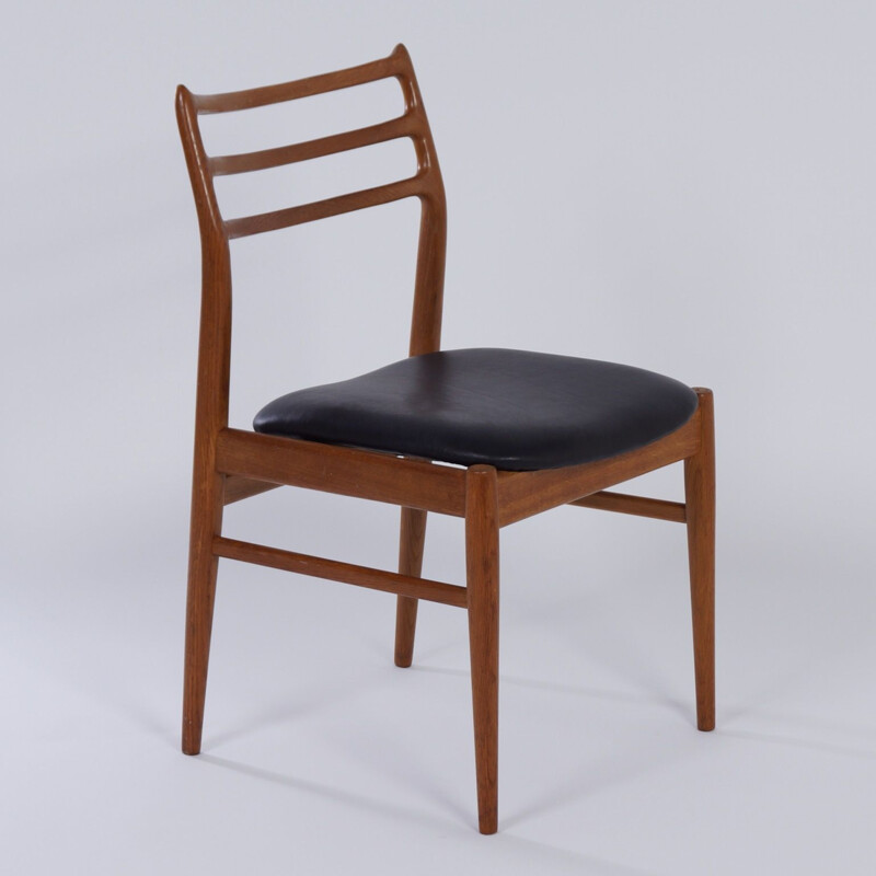 Vintage Danish Dining Chair in Teak and Black Leather 1960s