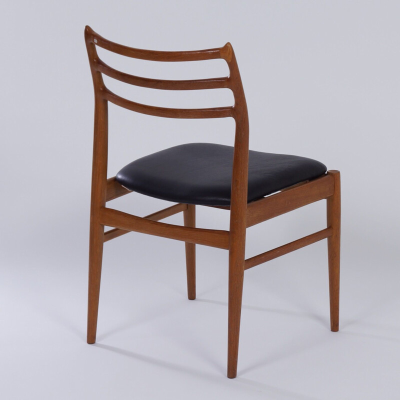 Chaise vintage danoise en teck et cuir noir 1960