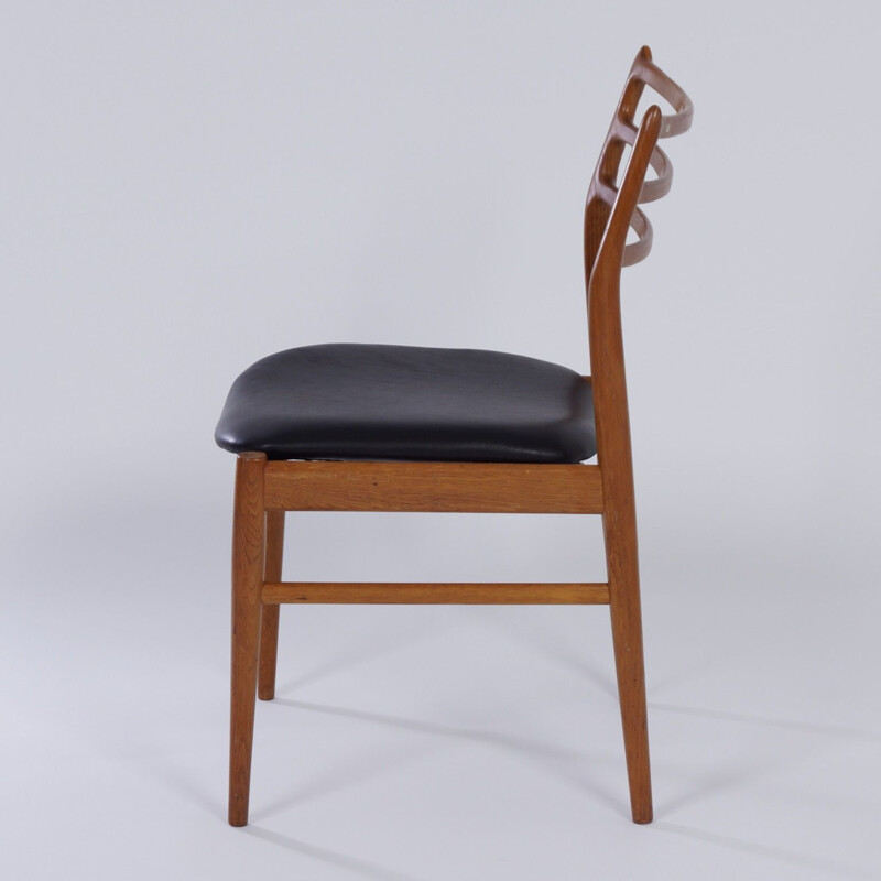 Chaise vintage danoise en teck et cuir noir 1960