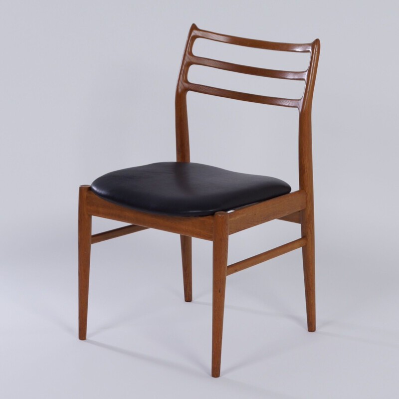 Vintage Danish Dining Chair in Teak and Black Leather 1960s