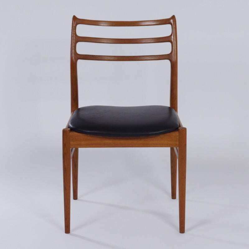 Vintage Danish Dining Chair in Teak and Black Leather 1960s