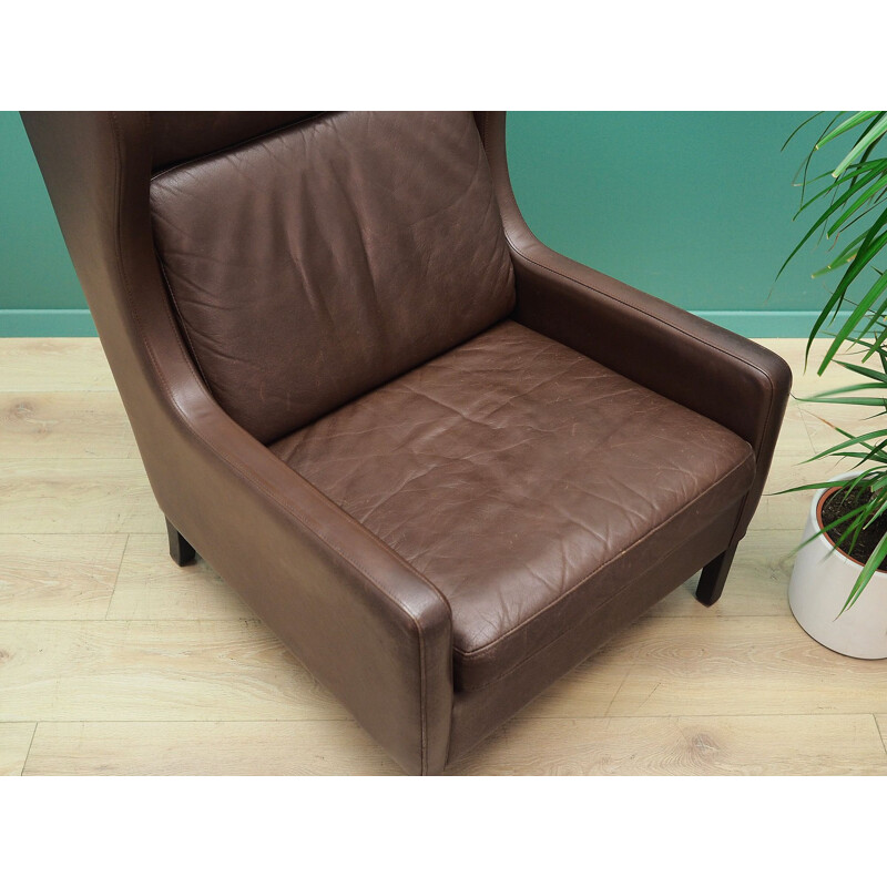 Fauteuil vintage en cuir brun Danois 1960