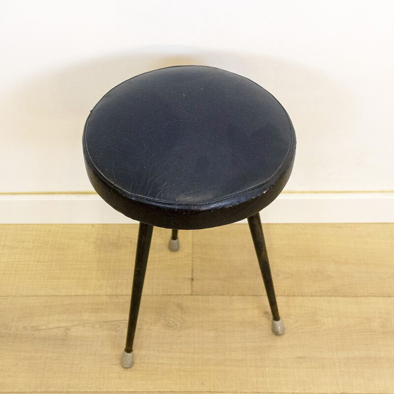 Set of 3 vintage Steel And Leather Low Stools