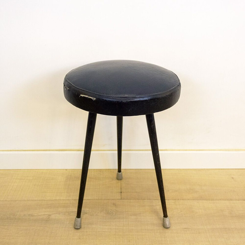 Set of 3 vintage Steel And Leather Low Stools