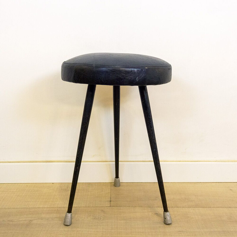 Set of 3 vintage Steel And Leather Low Stools