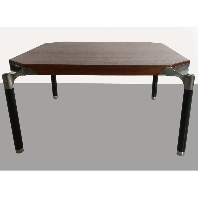 Mesa de centro vintage Urio en madera y metal negro y patas de aluminio de Ico y Luisa Parisi para Mim, Italia 1958