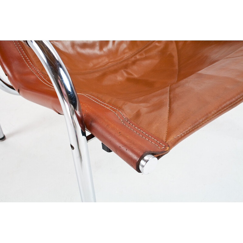 Reclining lounge chair in leather and chrome, Hans EICHENBERGER - 1970s