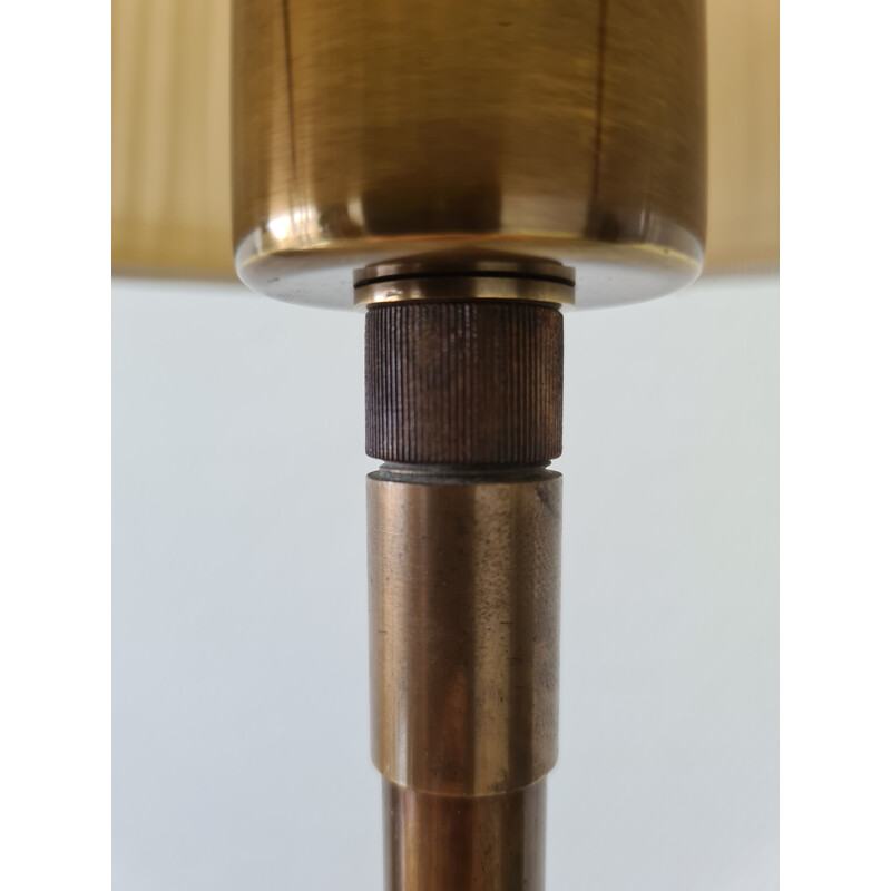 Vintage Minimalistic brass tripod floor lamp with a conical fabric shade 1970s