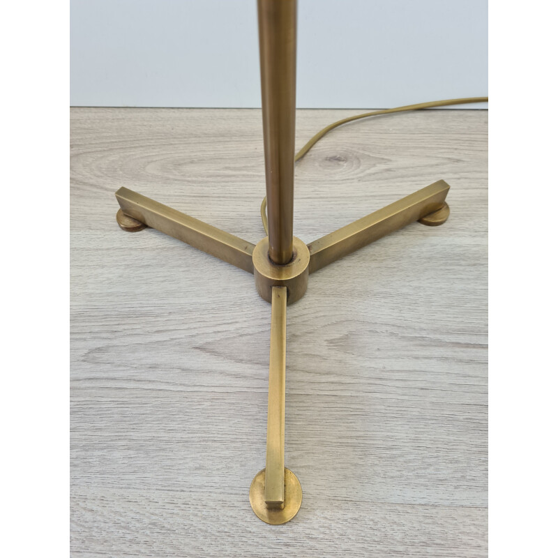 Vintage Minimalistic brass tripod floor lamp with a conical fabric shade 1970s