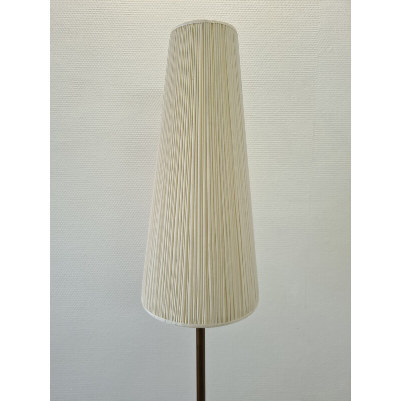 Vintage Minimalistic brass tripod floor lamp with a conical fabric shade 1970s