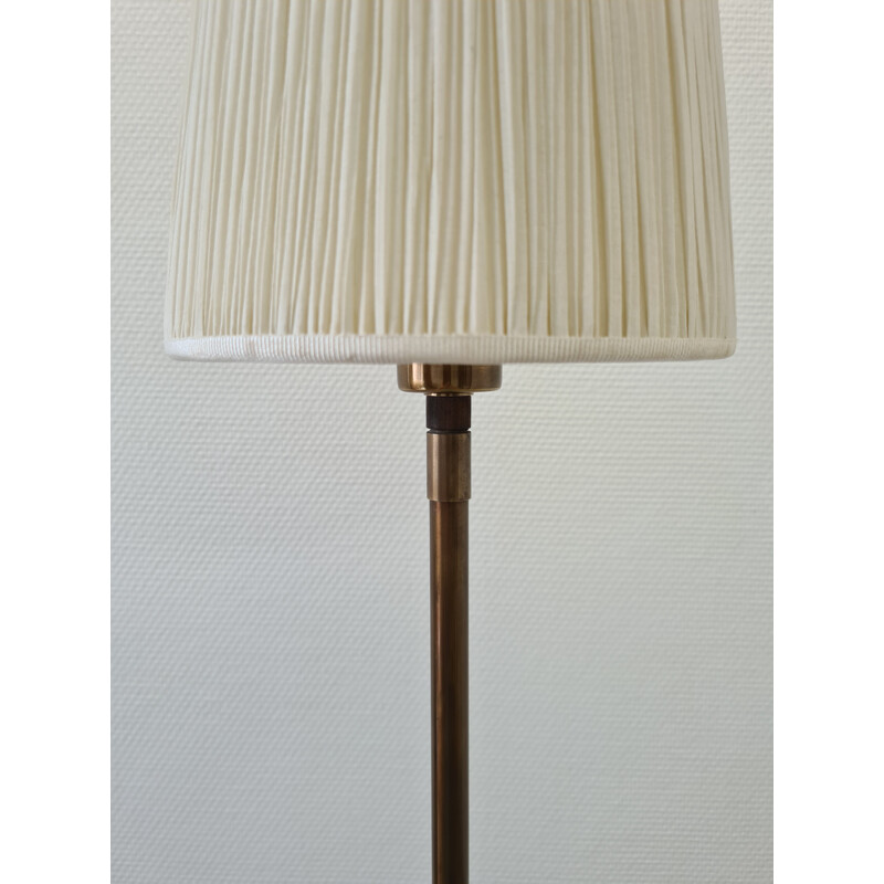 Vintage Minimalistic brass tripod floor lamp with a conical fabric shade 1970s