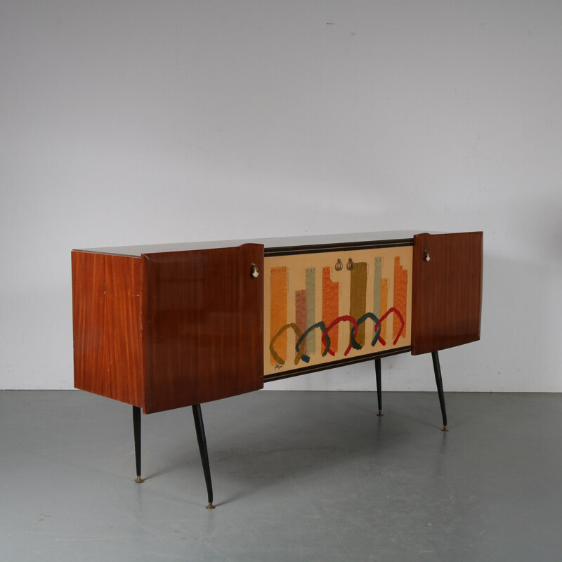 Vintage Italian Sideboard with Signed Painting on the Doors 1950s