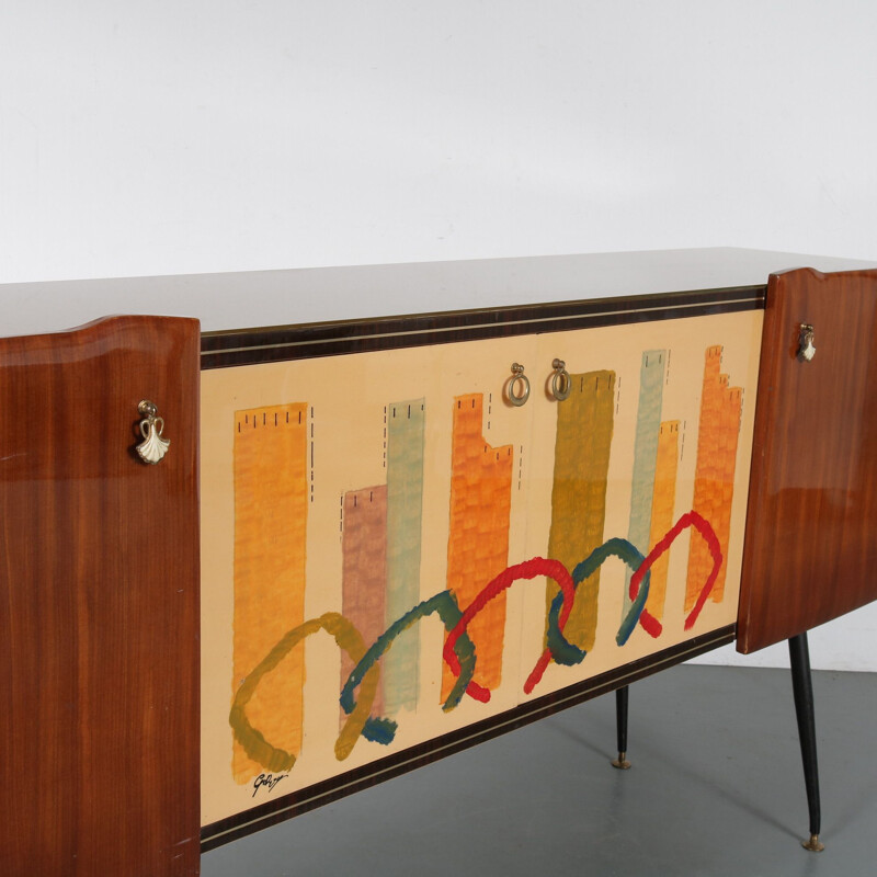 Vintage Italian Sideboard with Signed Painting on the Doors 1950s