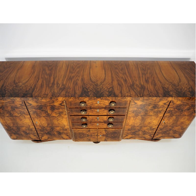 Vintage Art Deco Walnut Veneer Buffet 1940s