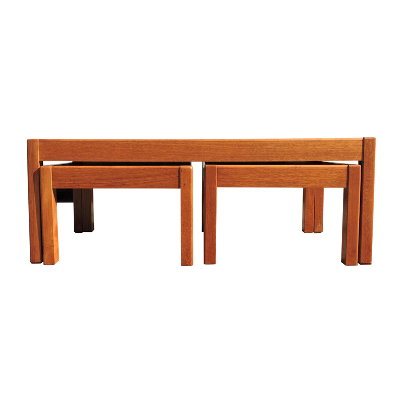 Set of 3 vintage Danish teak and ceramic coffee tables by Gangso Mobler 1960