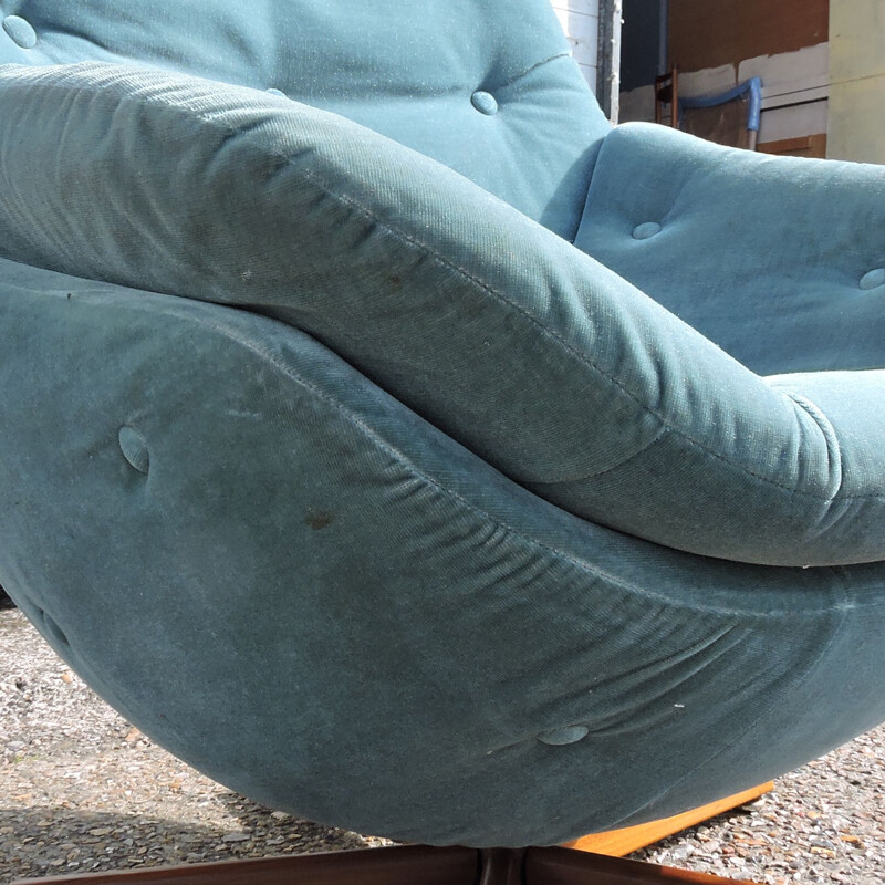 Vintage teal swivel armchair 1960