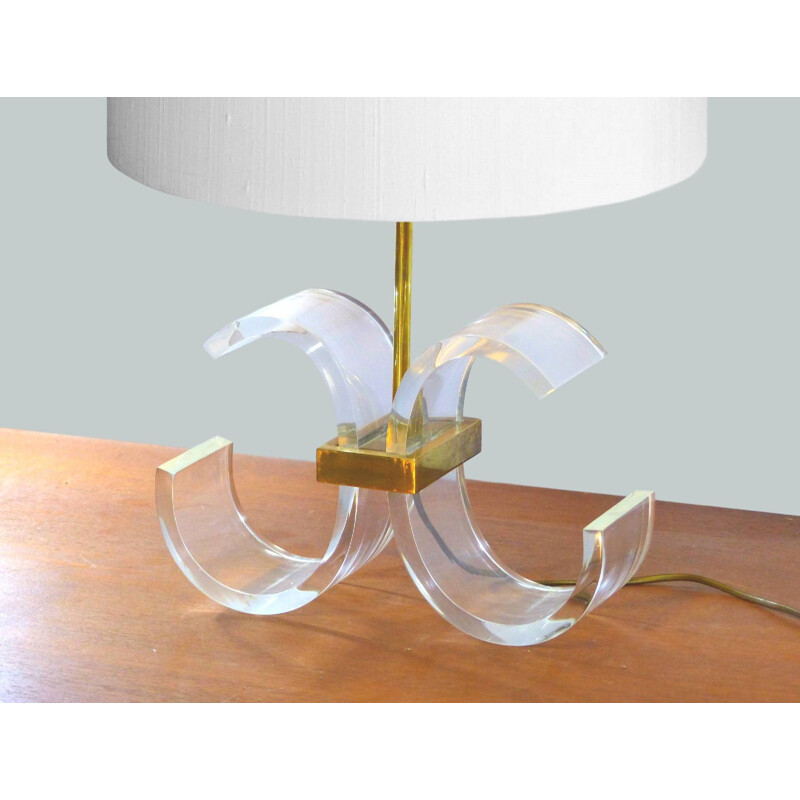 Vintage lamp in plexiglass and golden brass 1970