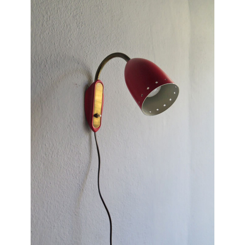 Vintage adjustable red metal wall lamp France 1950
