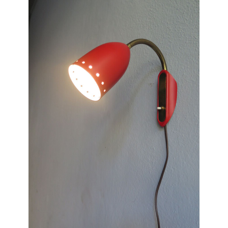 Vintage adjustable red metal wall lamp France 1950