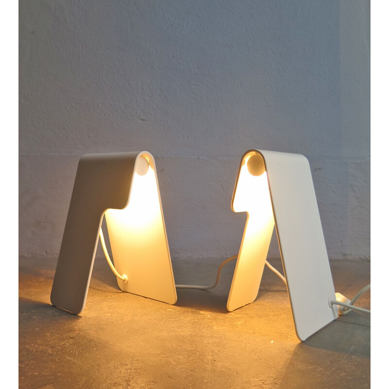 Paire de lampes de table vintage en métal blanc de Foscarini 1990