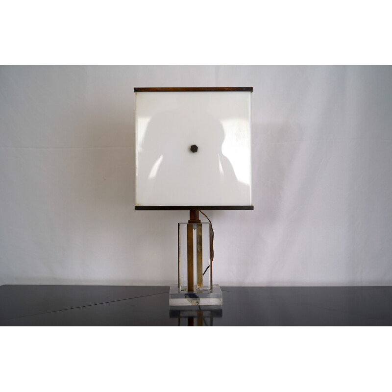 Lampe de table vintage Romeo Rega en plexiglas acrylique et laiton 1960