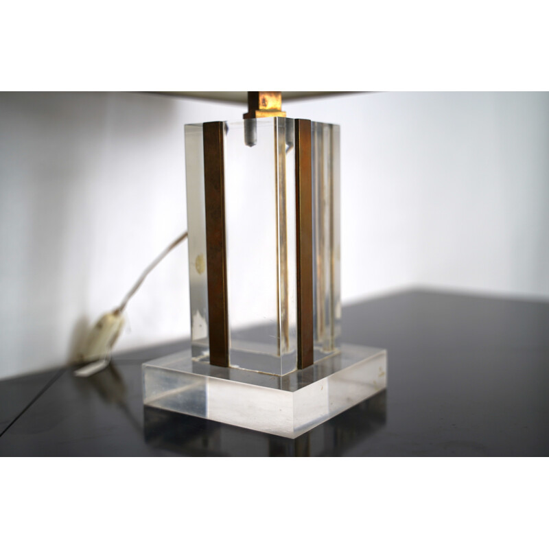 Vintage Romeo Rega Acrylic Plexiglass and Brass Table Lamp 1960s