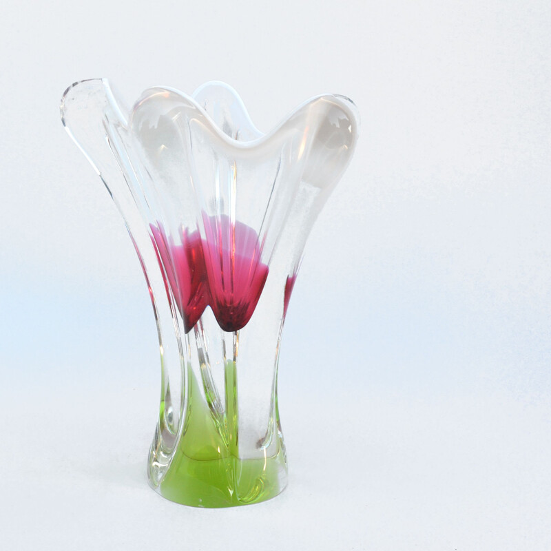 Vintage glass colorful vase designed by J. Hospodka Chribska Sklarna Czechoslovakia 1960s