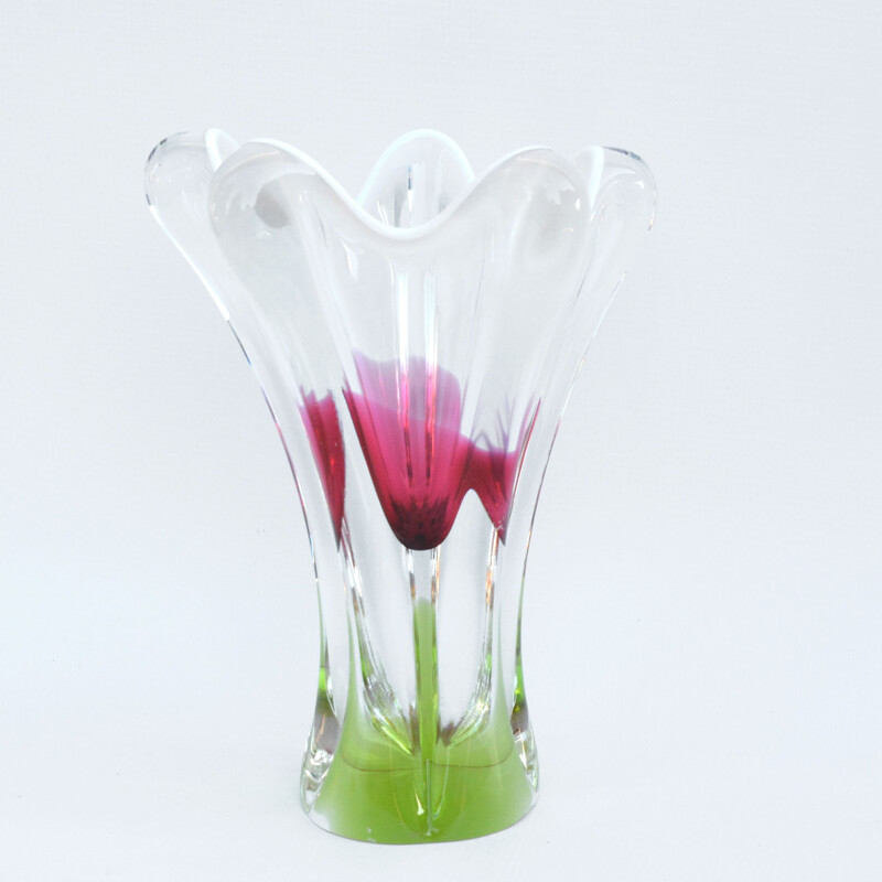 Vase vintage en verre coloré conçu par J. Hospodka Chribska Sklarna Czechoslovakia 1960