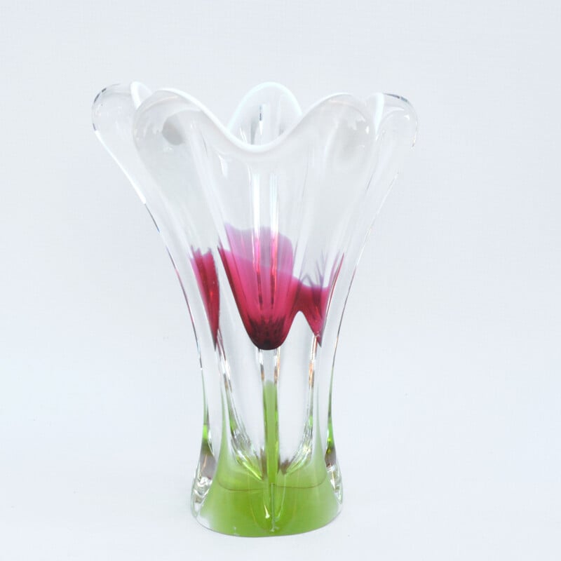 Vintage glass colorful vase designed by J. Hospodka Chribska Sklarna Czechoslovakia 1960s