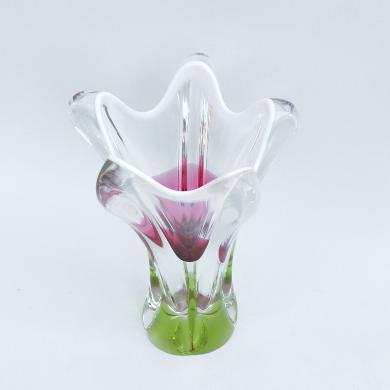 Vintage glass colorful vase designed by J. Hospodka Chribska Sklarna Czechoslovakia 1960s