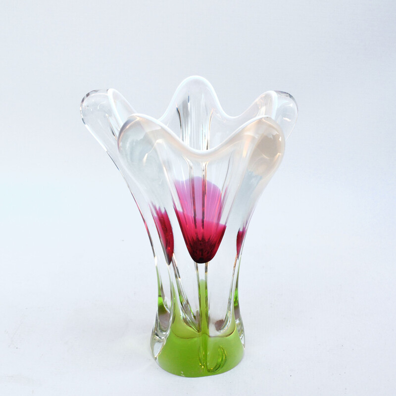 Vintage glass colorful vase designed by J. Hospodka Chribska Sklarna Czechoslovakia 1960s