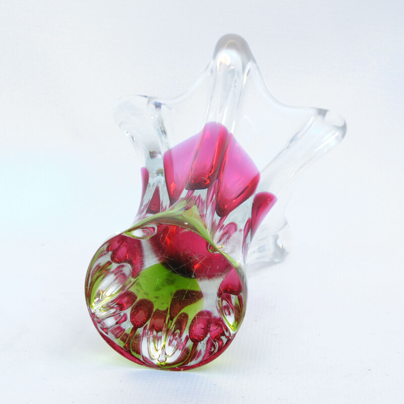 Vintage glass colorful vase designed by J. Hospodka Chribska Sklarna Czechoslovakia 1960s