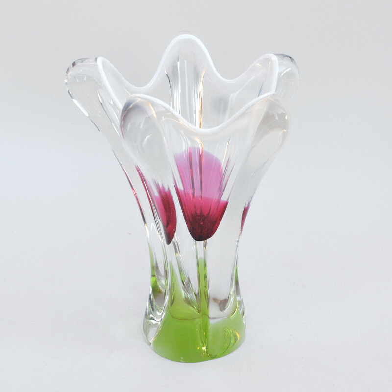 Vintage glass colorful vase designed by J. Hospodka Chribska Sklarna Czechoslovakia 1960s