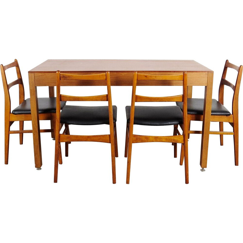 Ensemble de table à manger avec 4 chaises vintage par UP Zavody Czechoslovakia 1970