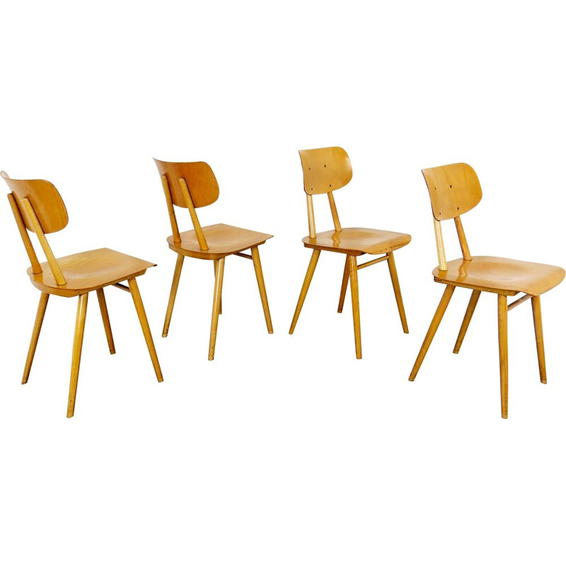 Ensemble de 4 chaises vintage par Ton Czechoslovakia 1960