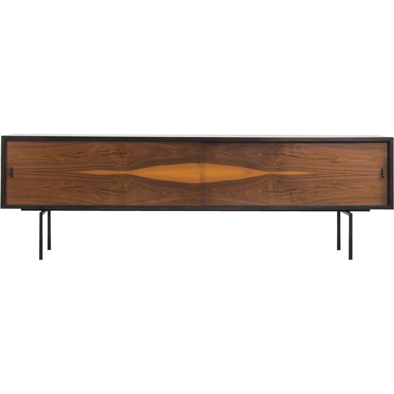 Mid-Century Modern Minimalist Dutch Walnut Sideboard with Metal Legs 1960s