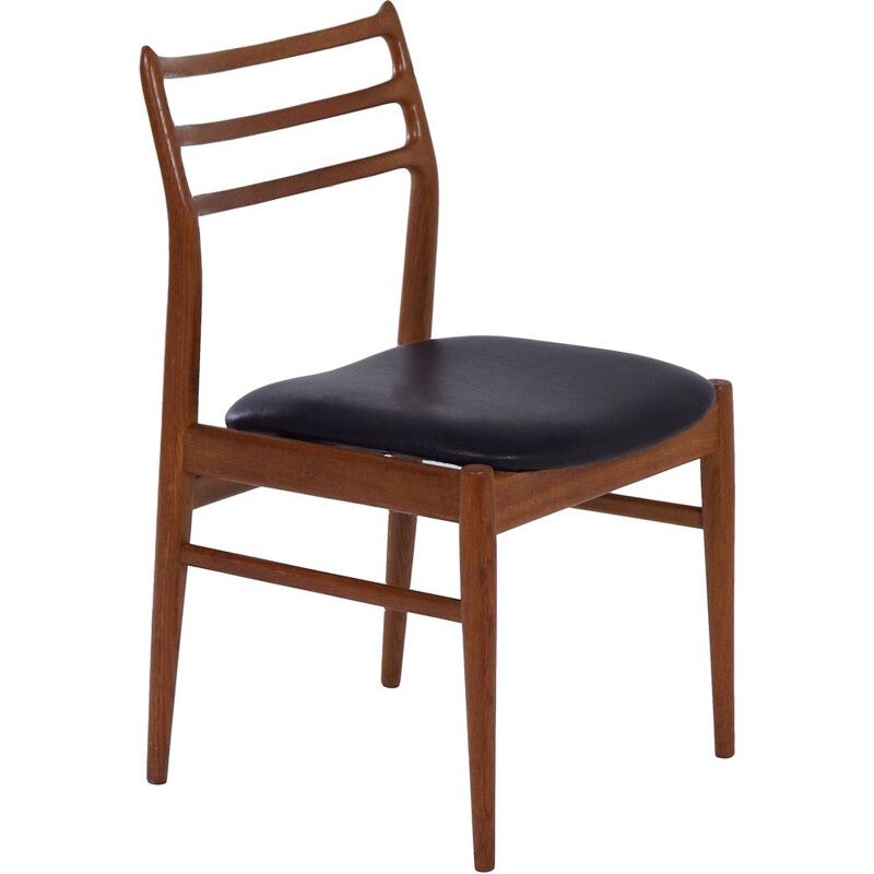 Vintage Danish Dining Chair in Teak and Black Leather 1960s