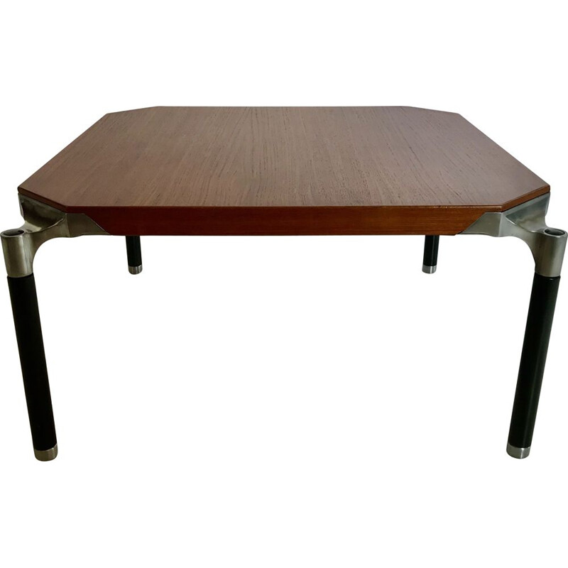 Tavolino vintage Urio in legno e gambe in metallo nero e alluminio di Ico e Luisa Parisi per Mim, Italia 1958