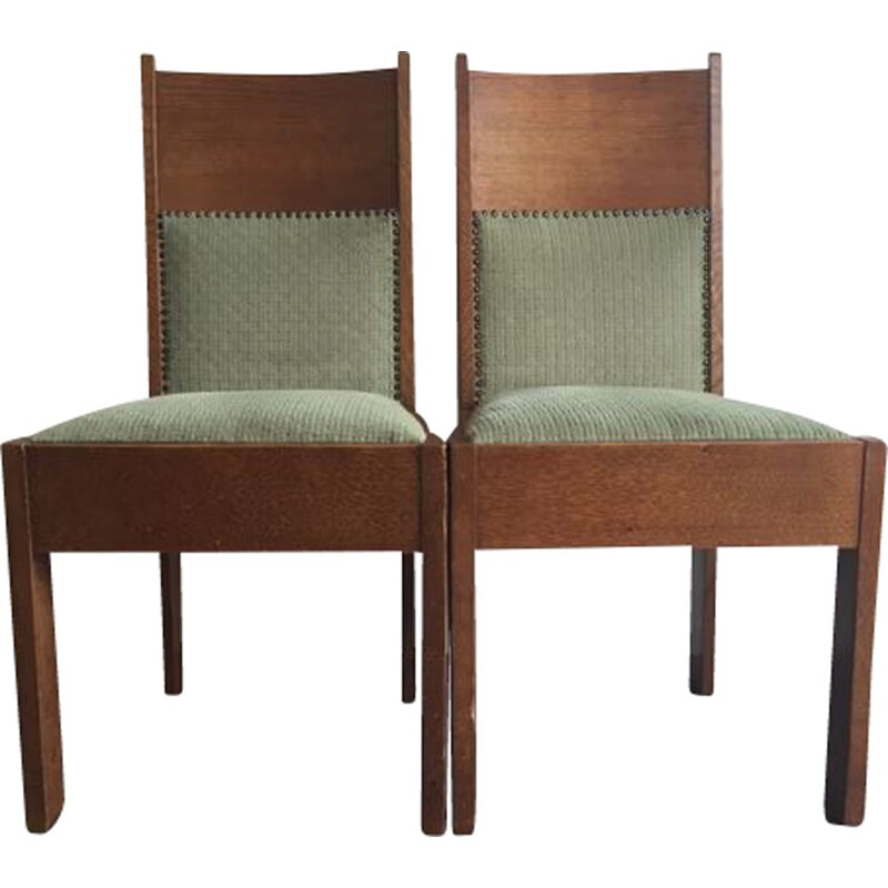 Pair of  vintage high back oak side chairs 1920